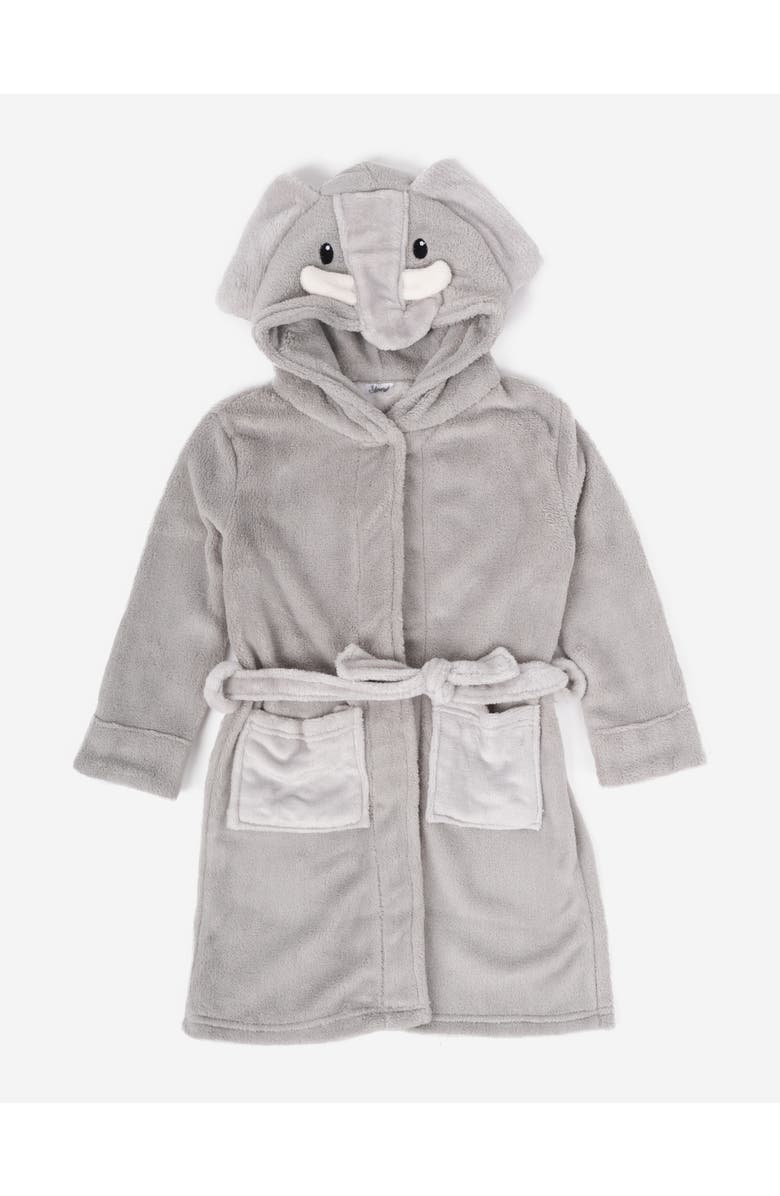 Leveret Kids Printed Fleece Hooded Robe, Alternate, color, Elephant