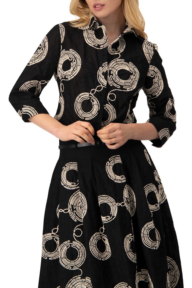 Black Cropped Shirt with Circular Embroidery, Main, color, Black