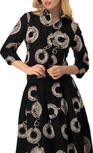 IVONNE Black Cropped Shirt with Circular Embroidery