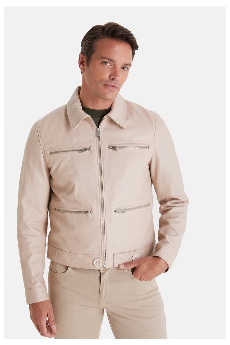 Marcus Leather Jacket, Main, color, Beige