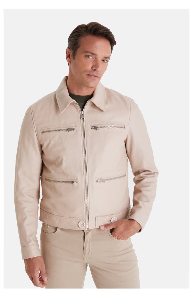 Furniq UK Marcus Leather Jacket, Main, color, Beige