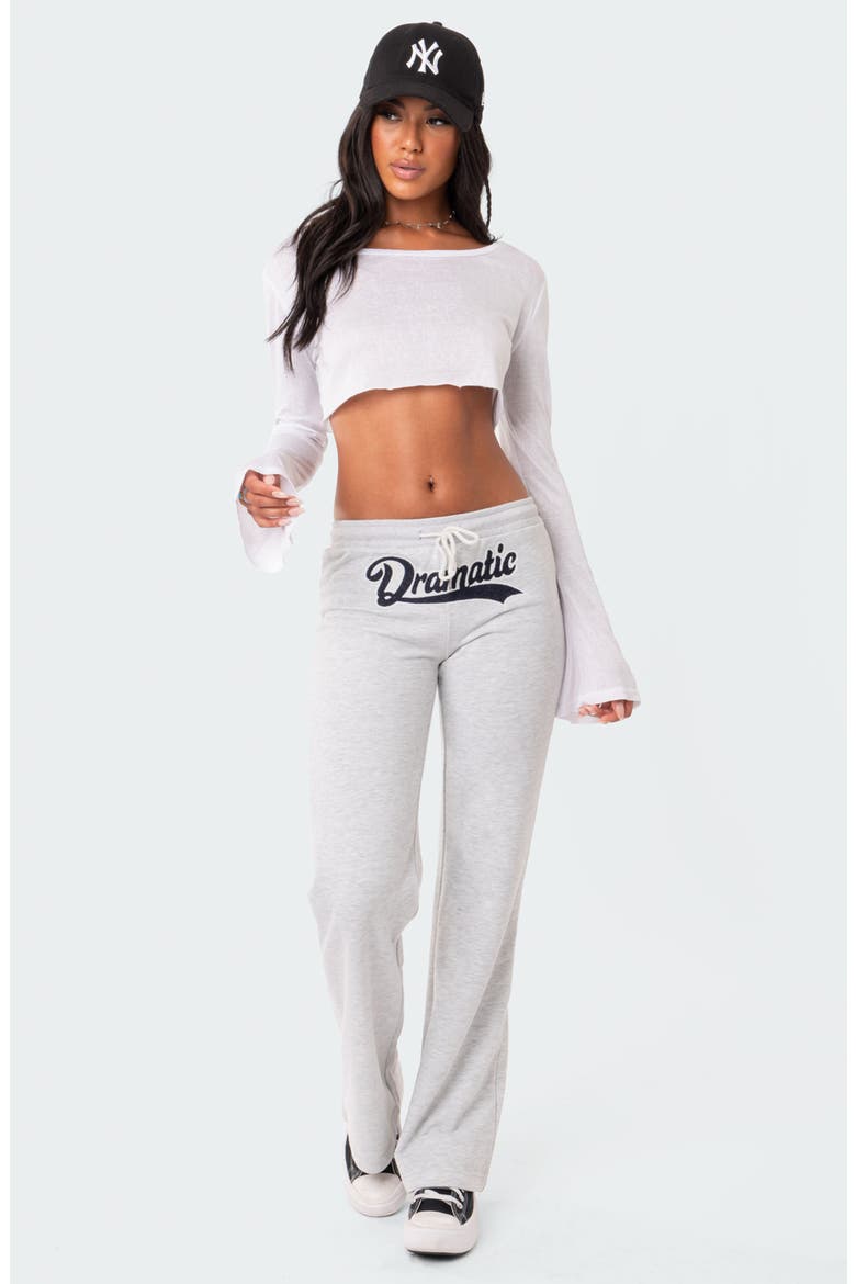 Dramatic Appliqué Low Rise Cotton Blend Fleece Pants, Alternate, color, GRAY