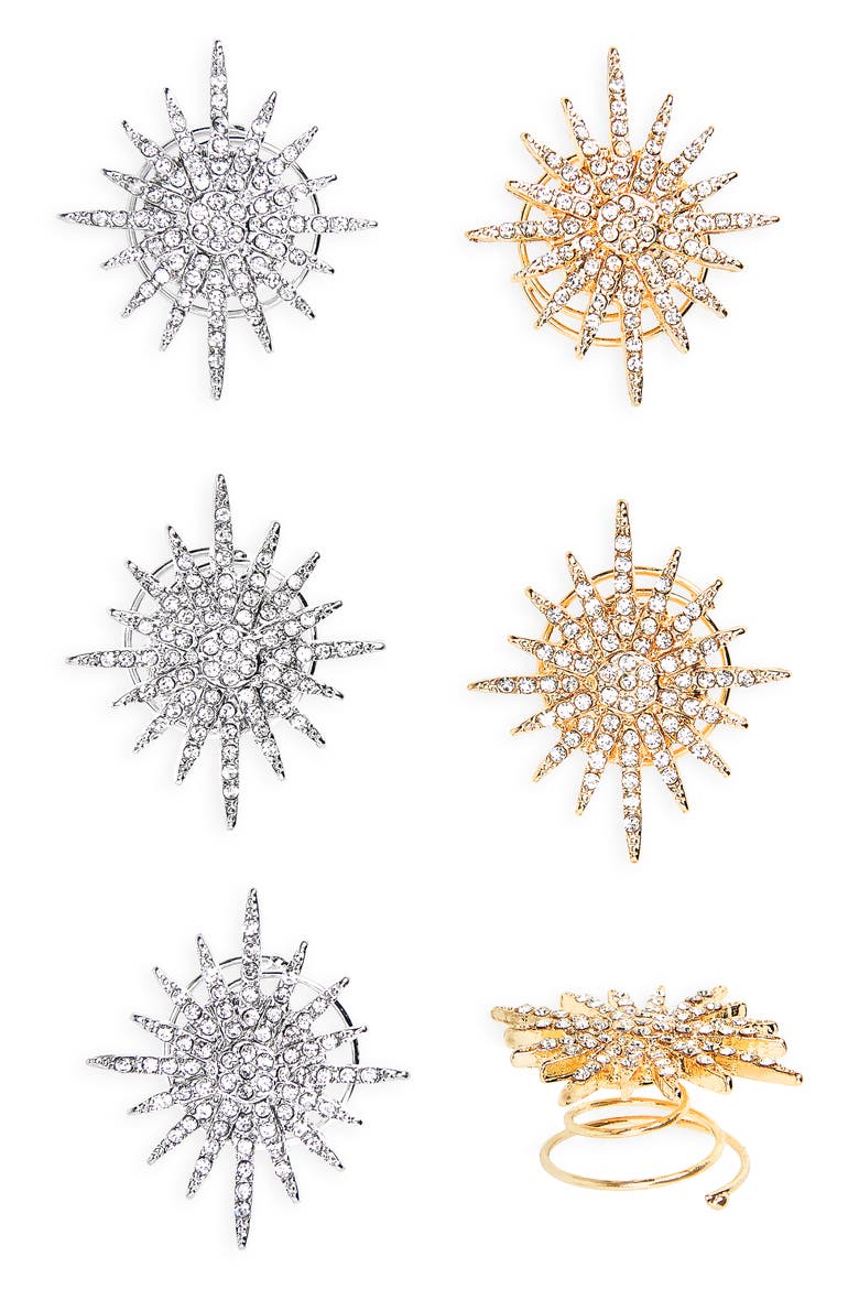 Set of 6 Mixed Starburst Hair Pins, Main, color, GOLD/ SILVER