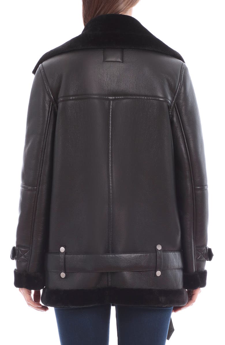 Avec Les Filles Faux Shearling Trim Faux Leather Biker Jacket, Alternate, color, 