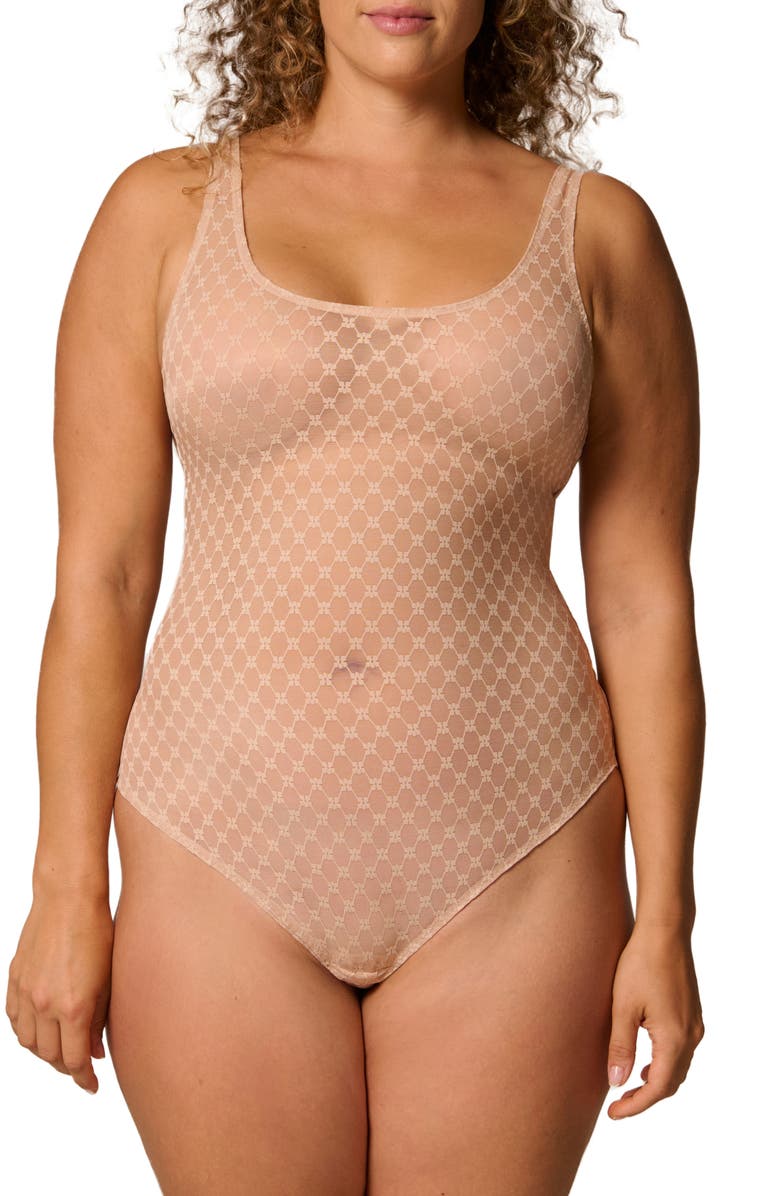 Simone Perele Plume Embroidered Bodysuit, Alternate, color, Peau Rose