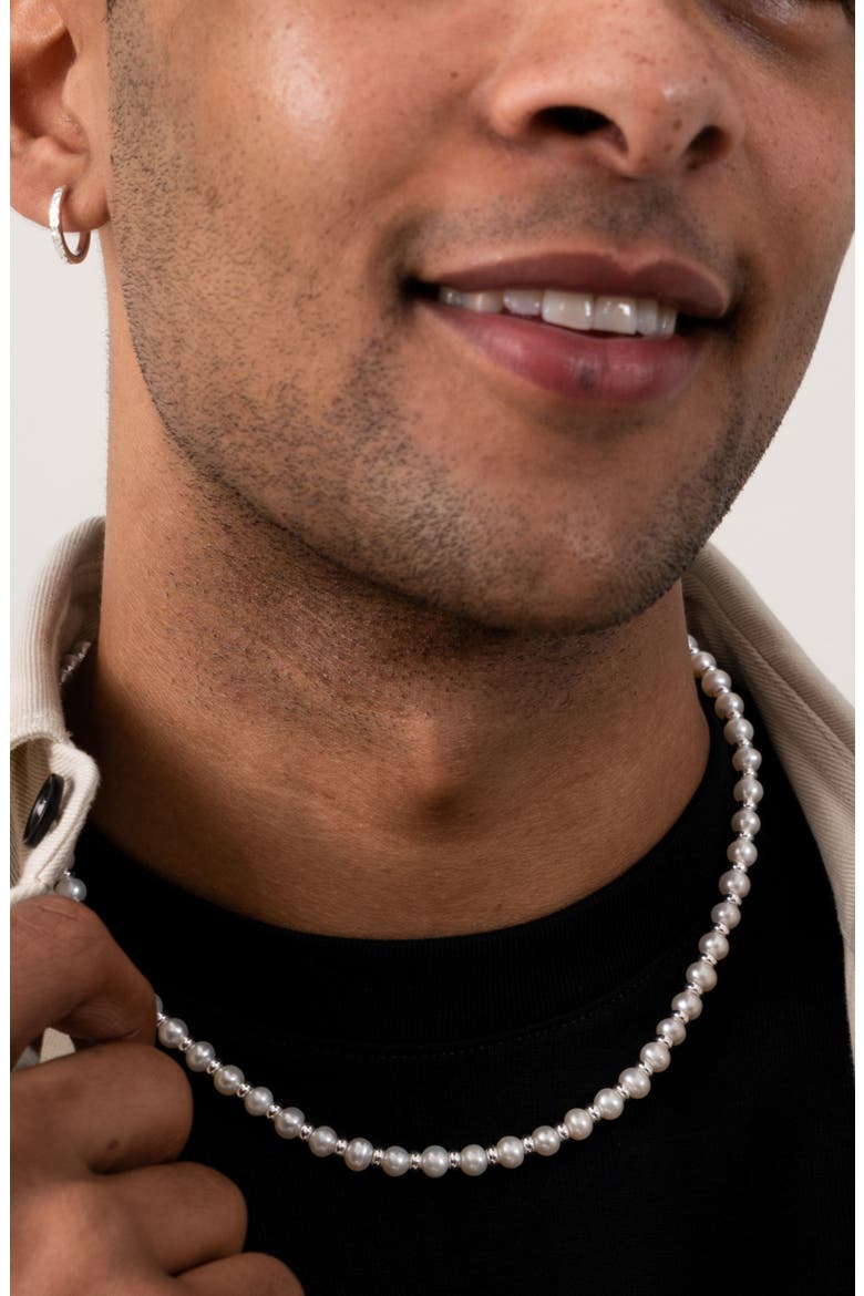 Men's White Pearl Halo Necklace, Alternate, color, Sterling Silver