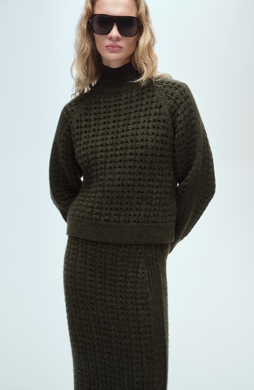 Mango Knit Midi Skirt In Khaki Green