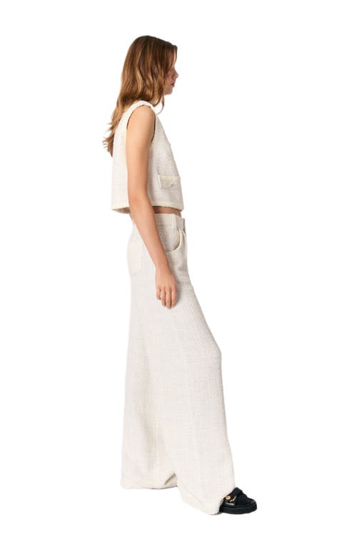Maje Wide Leg Tweed Trousers In Ecru