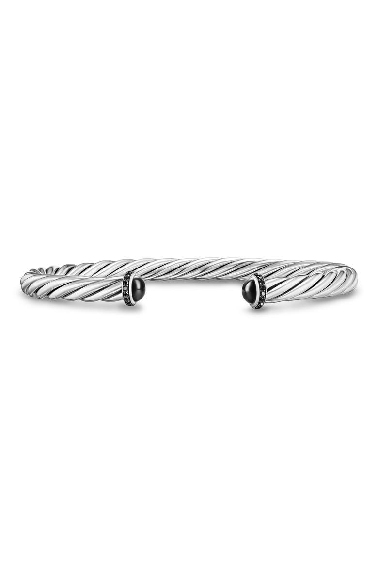 Men's Classic Cable Bracelet in Sterling Silver with Black Onyx & Black Diamonds, 6mm, Main, color, SILVER PAVE