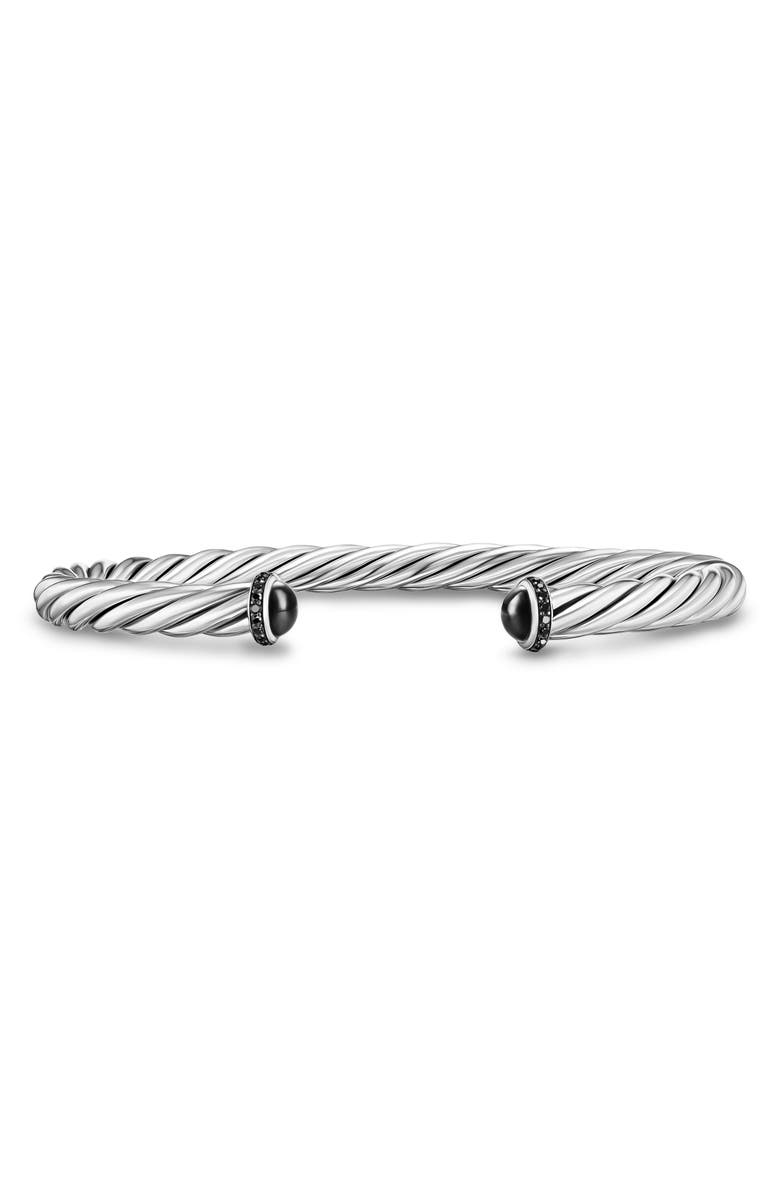 David Yurman Men's Classic Cable Bracelet in Sterling Silver with Black Onyx & Black Diamonds, 6mm, Main, color, Silver Pave