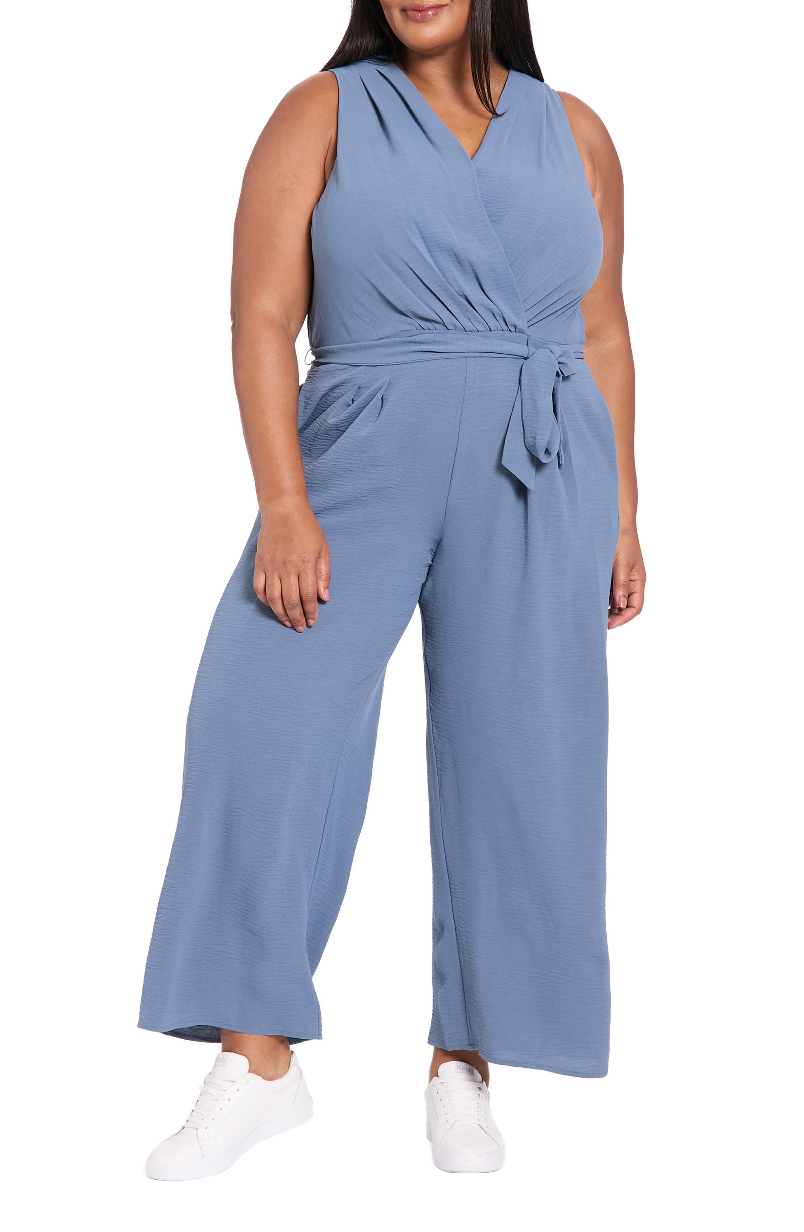 London Times Sleeveless Pleated Jumpsuit