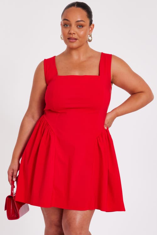 Quiz Plus Size Square Neck Drop Waist Mini Dress In Red
