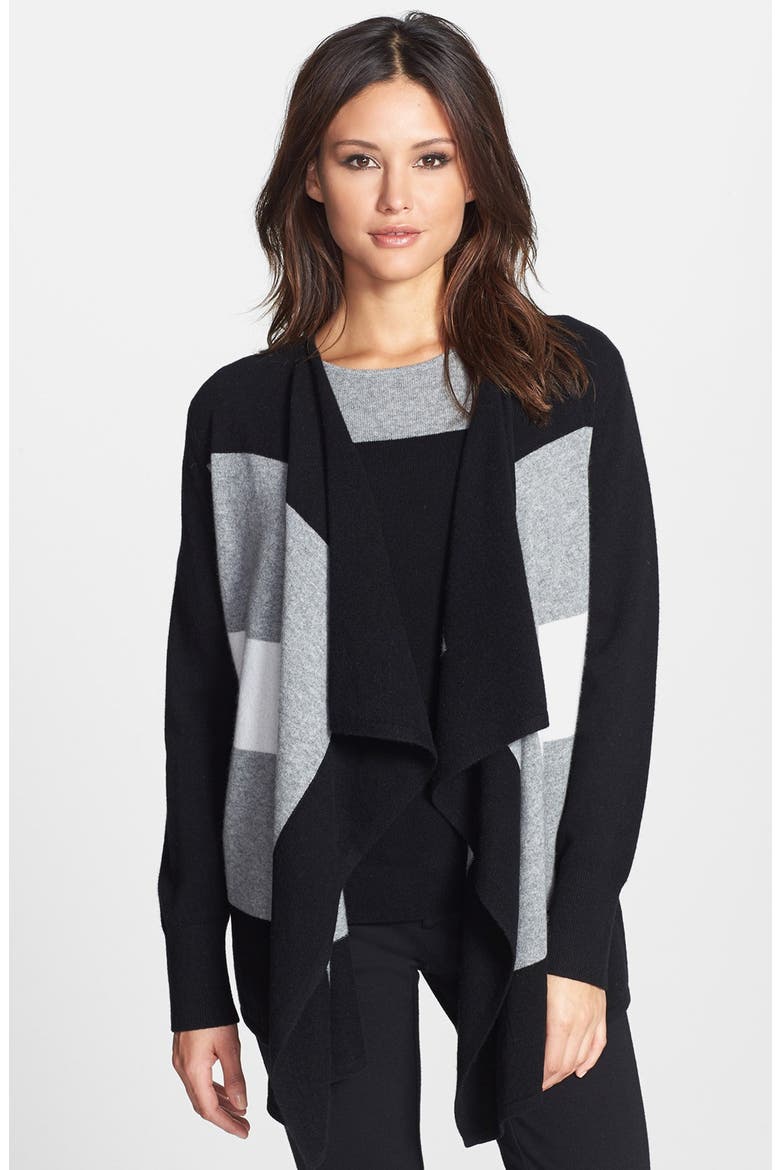 Colorblock Cashmere Cascade Cardigan, Main, color, GREY GRAPHITE MULTI