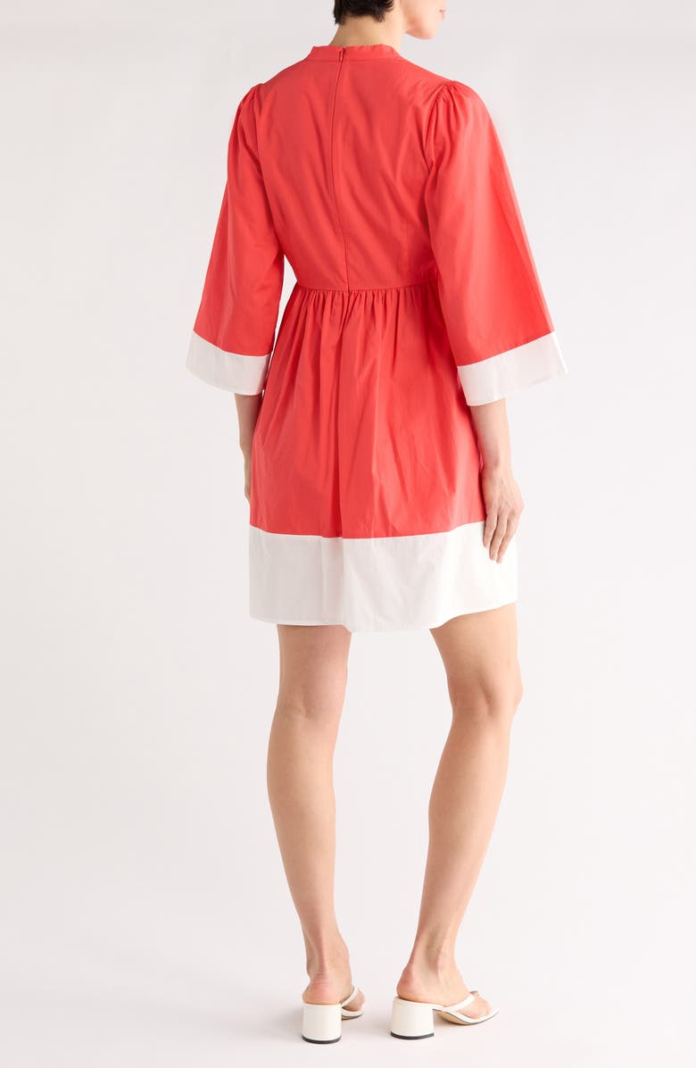 Vince Camuto Border Trim Cotton Fit & Flare Dress, Alternate, color, Poppy