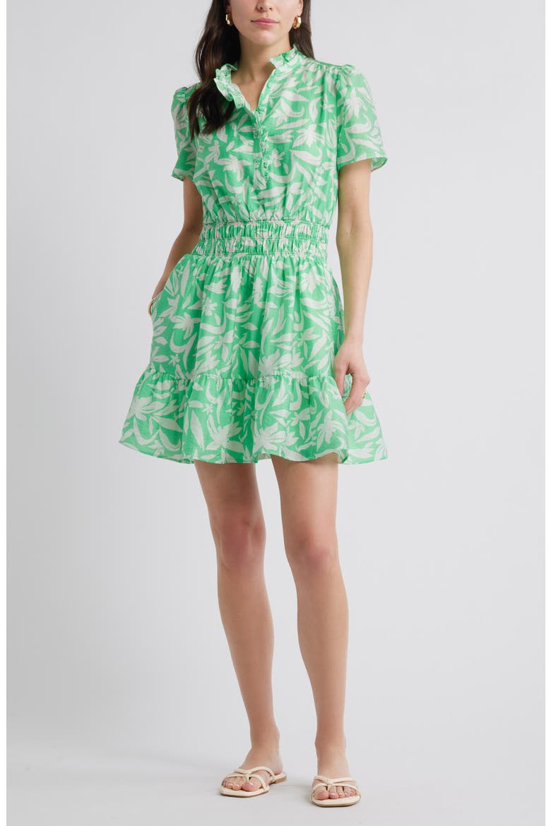 Ruffle Detail Dress, Main, color, GREEN- BLUE HATTIE FLORAL