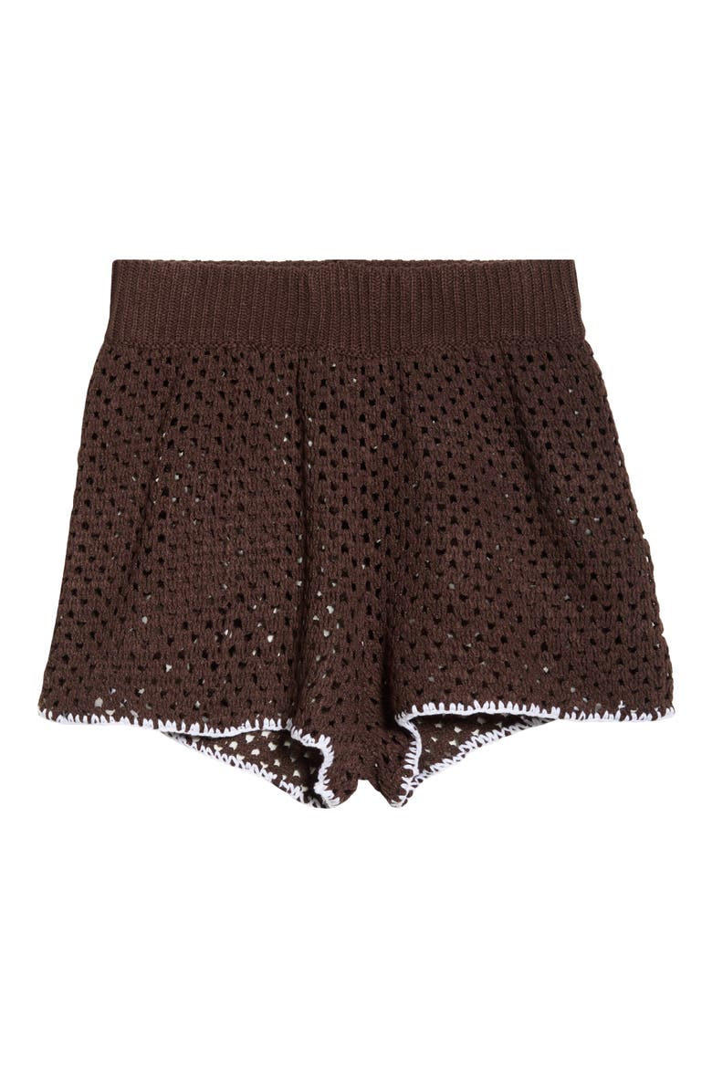 Open Knit Cover-Up Shorts, Alternate, color, BROWN