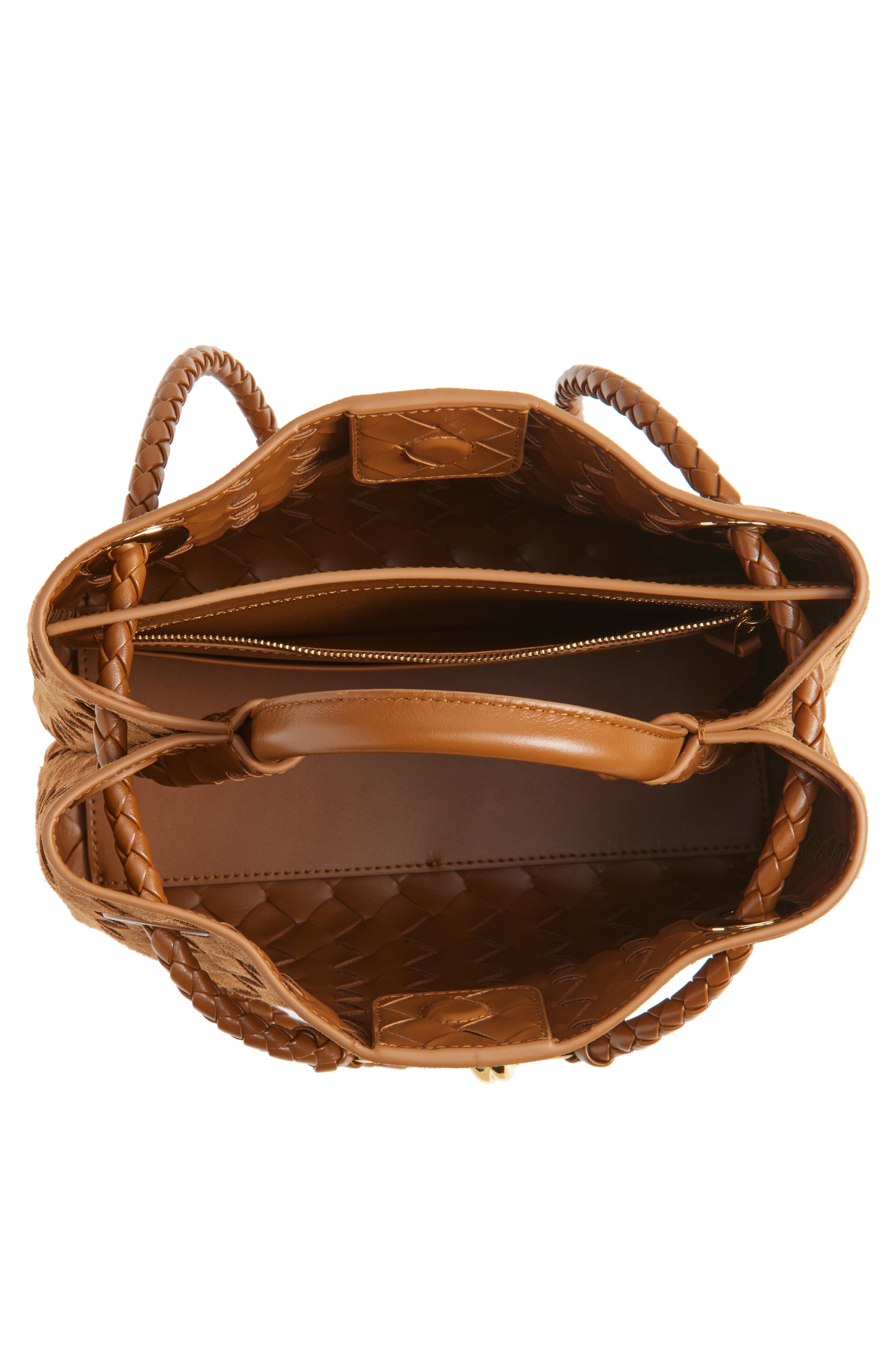 Bottega Veneta Small Andiamo Intrecciato Suede Shoulder Bag, Alternate, color, 2598 Amber-Mb-Amber