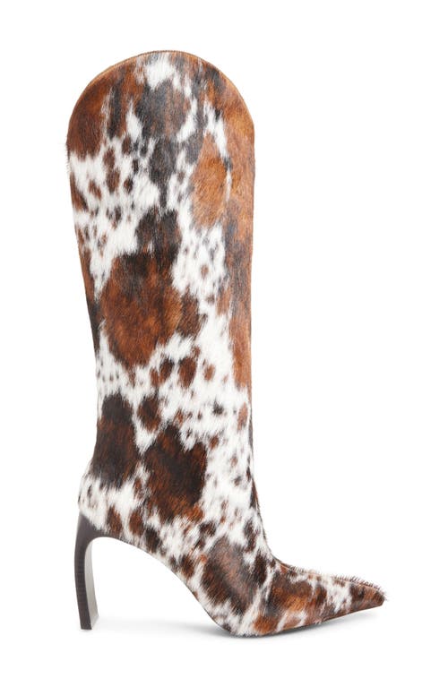 Jeffrey Campbell Pinpoint Pointed Toe Knee High Western Boot In Tan-white Cow