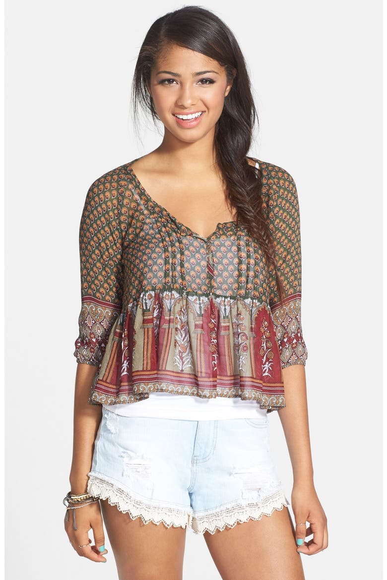 Babydoll Peasant Top, Main, color, GREEN/ RED
