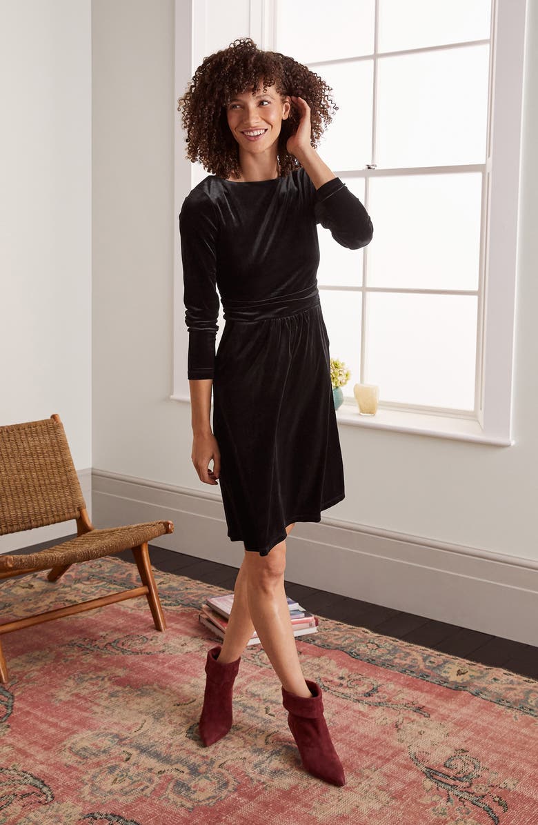 Boden Abigail Long Sleeve Velvet Dress, Alternate, color, 