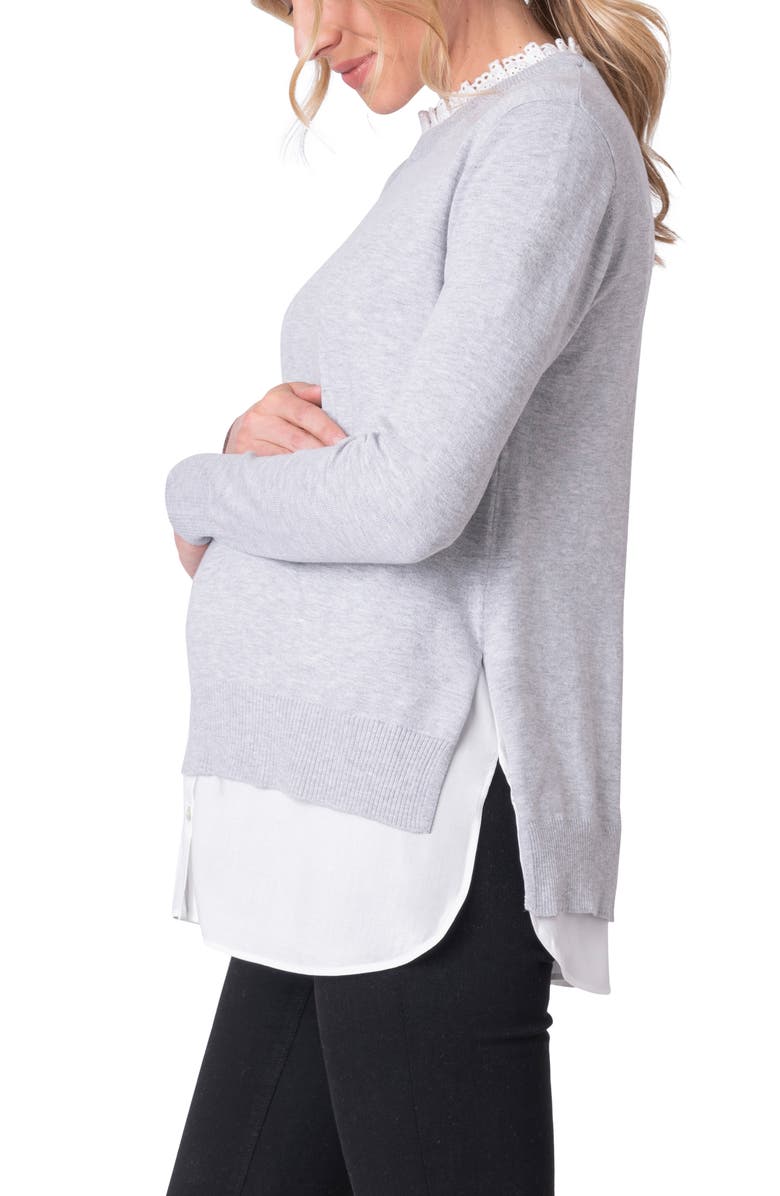 Seraphine Layered Lace Trim Maternity/Nursing Sweater, Alternate, color, 