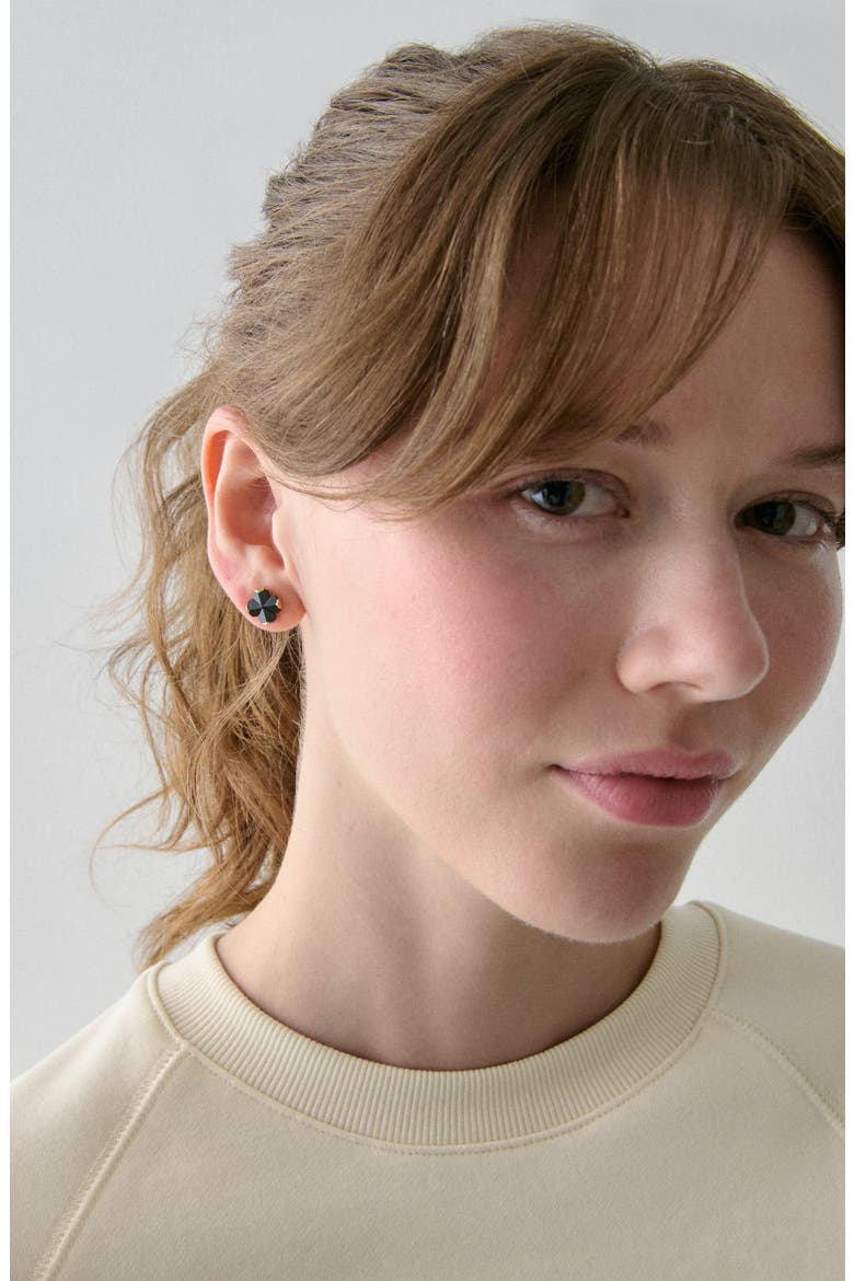spade flower stud earrings, Alternate, color, BLACK