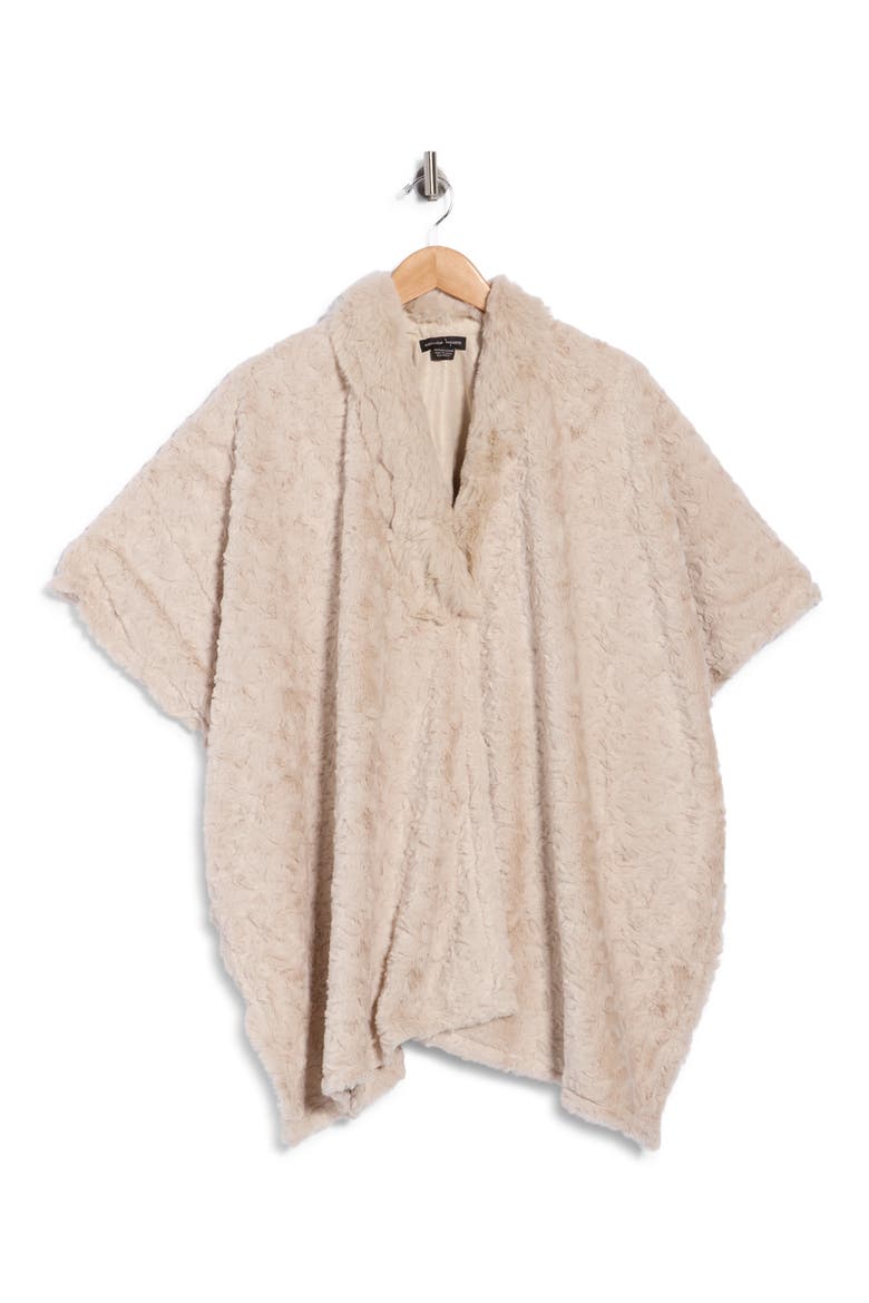 Faux Fur Poncho, Alternate, color, CREAM
