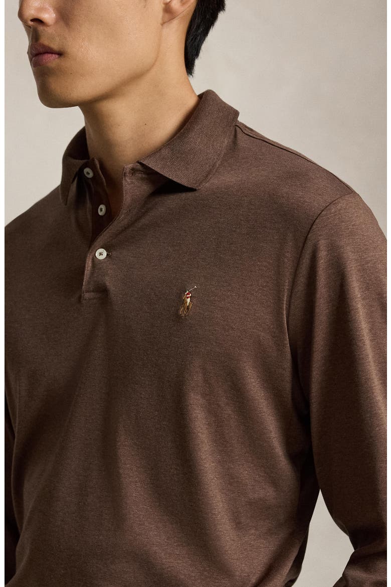 Pima Cotton Long Sleeve Polo, Alternate, color, BROWN MU