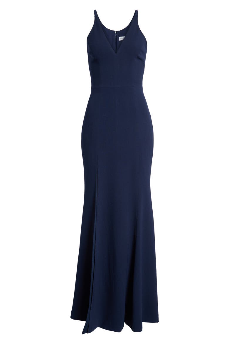 Iris Slit Crepe Gown, Alternate, color, MIDNIGHT BLUE