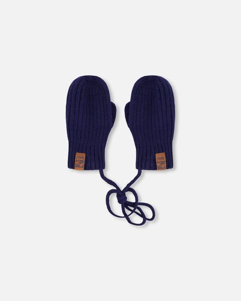 Gender Inclusive Rib Knit Mittens with Cord (Baby)