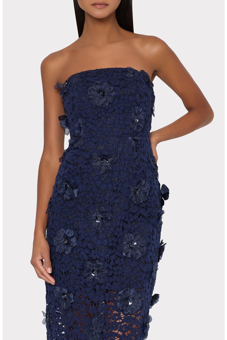 Kait Floral Lace Sequin Strapless Gown, Alternate, color, NAVY