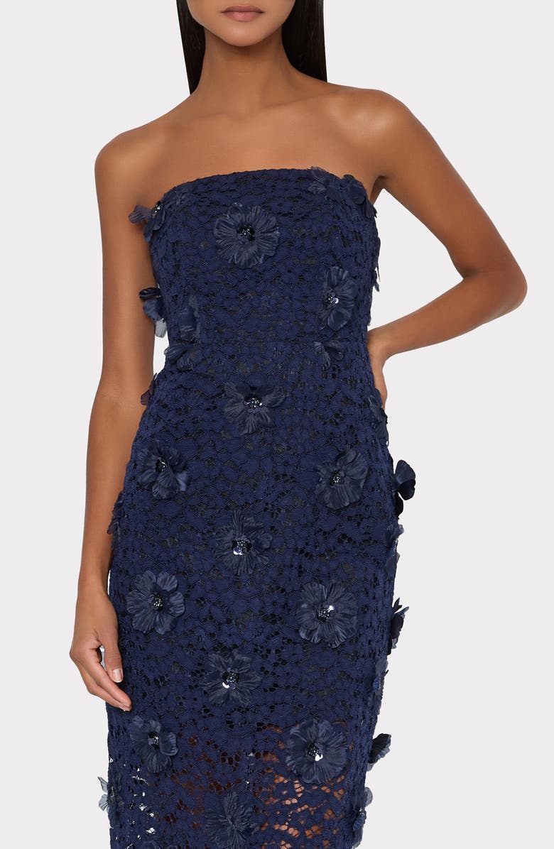 Milly Kait Floral Lace Sequin Strapless Gown, Alternate, color, Navy