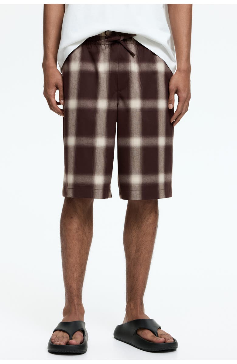 H&M Loose Fit Shorts, Alternate, color, Dark Brown/Plaid