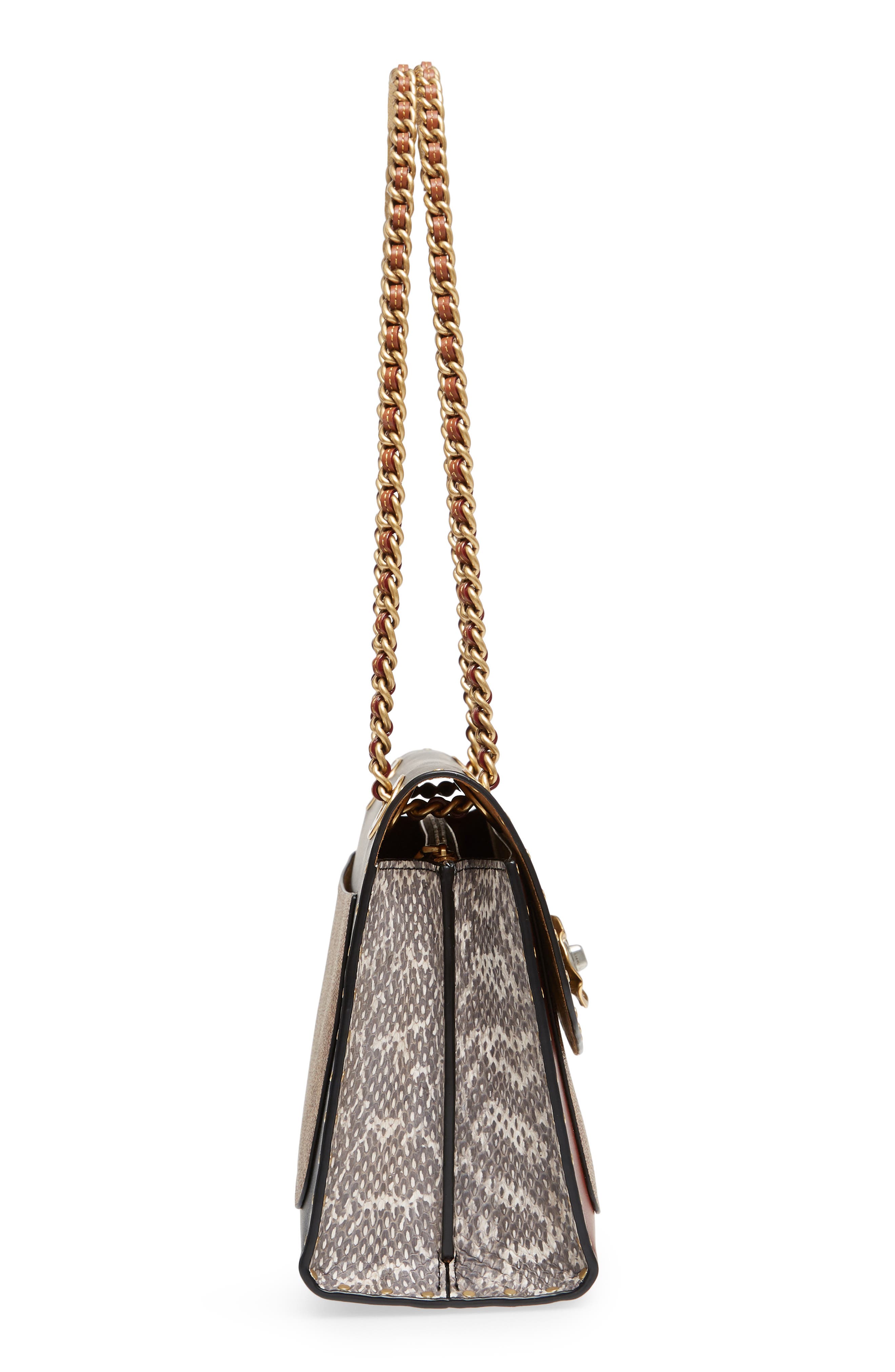 COACH Parker Leather & Genuine Snakeskin Shoulder Bag, Alternate, color, 