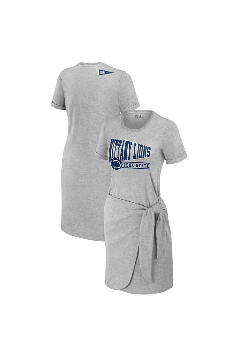 Women's WEAR by Erin Andrews Heather Gray Penn State Nittany Lions Knotted T-Shirt Dress, Main, color, Heather Gray