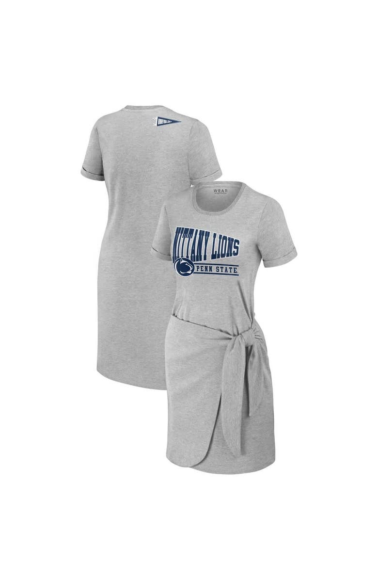 WEAR by Erin Andrews Women's WEAR by Erin Andrews Heather Gray Penn State Nittany Lions Knotted T-Shirt Dress, Main, color, Heather Gray