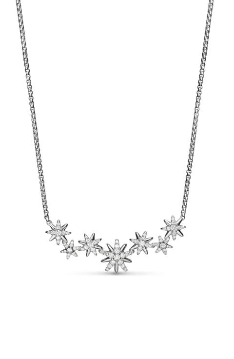 Starburst Sterling Silver & Diamond Cluster Necklace