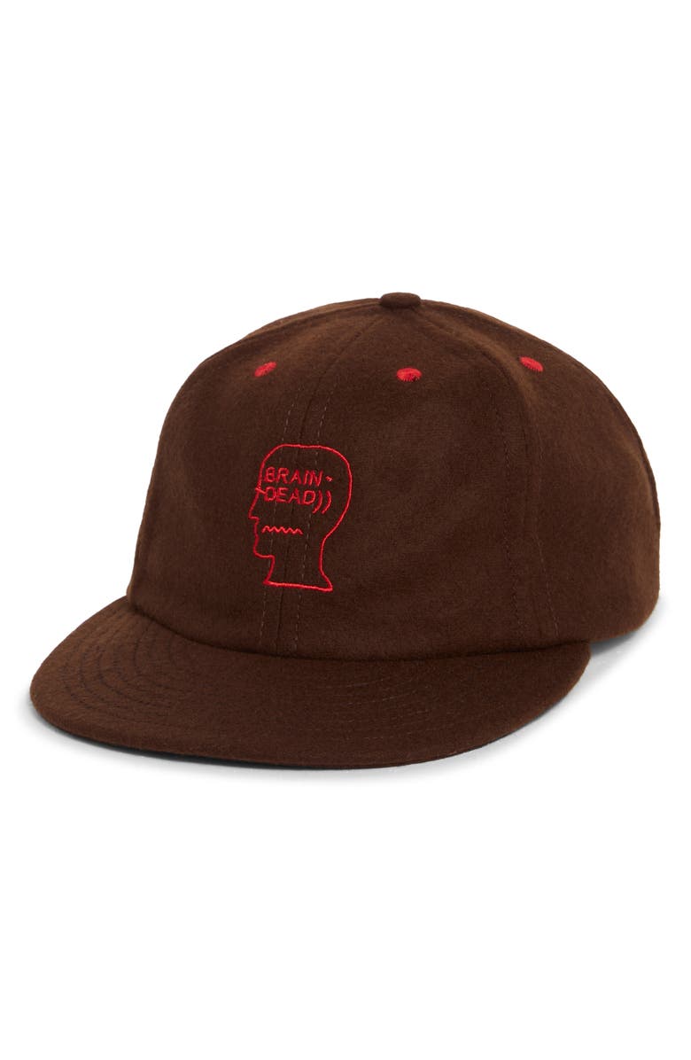 Brain Dead Embroidered Logohead Wool Blend Flannel Adjustable Baseball Cap, Main, color, Brown