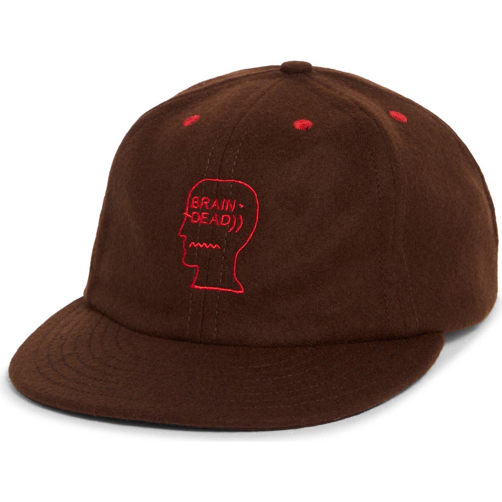 Brain Dead Embroidered Logohead Wool Blend Flannel Adjustable Baseball Cap In Brown