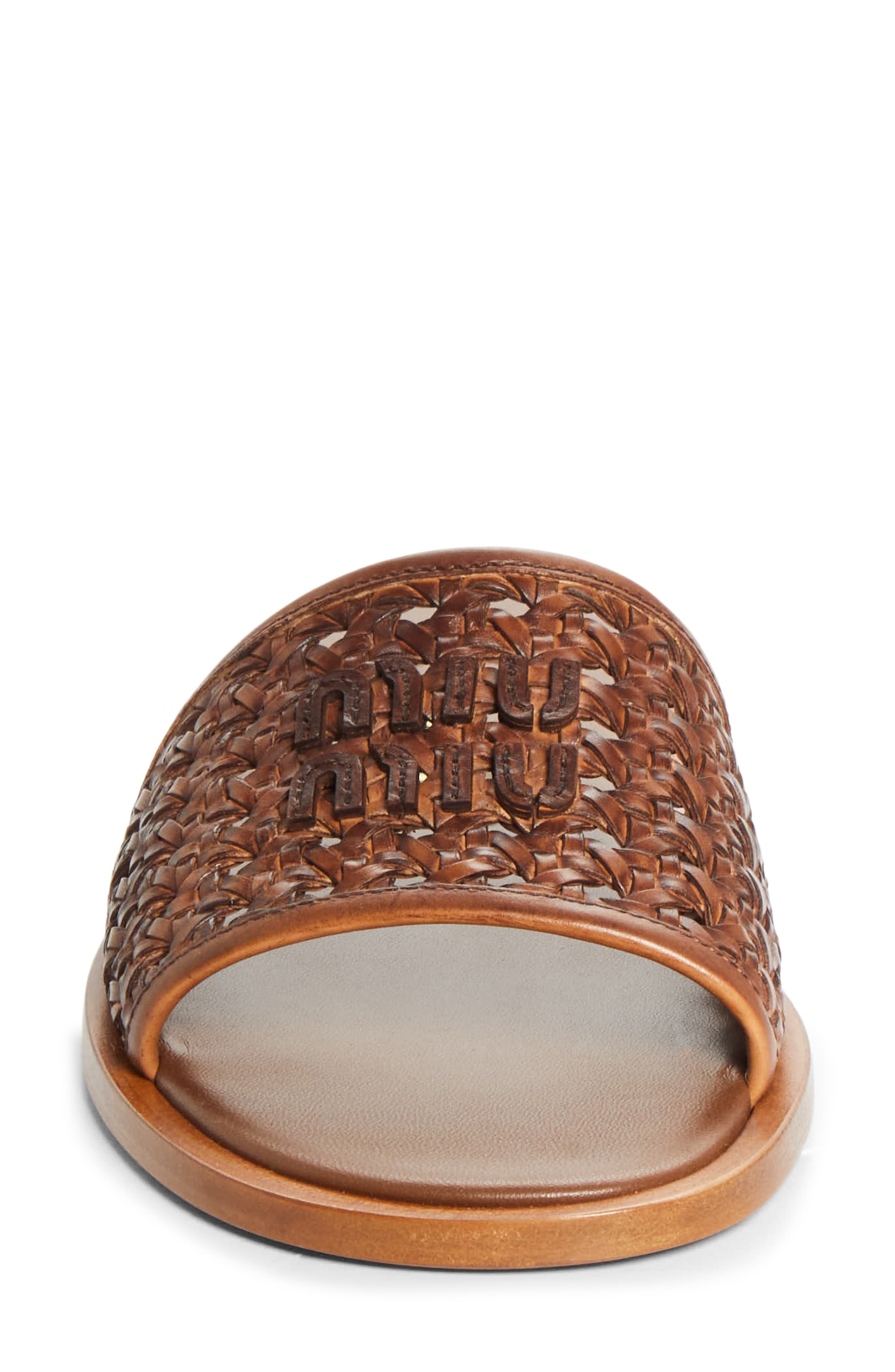 Miu Miu Woven Slide Sandal, Alternate, color, Cognac