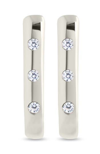 Sterling Forever Casey Cubic Zirconia Rectangular Hoop Earrings In Silver