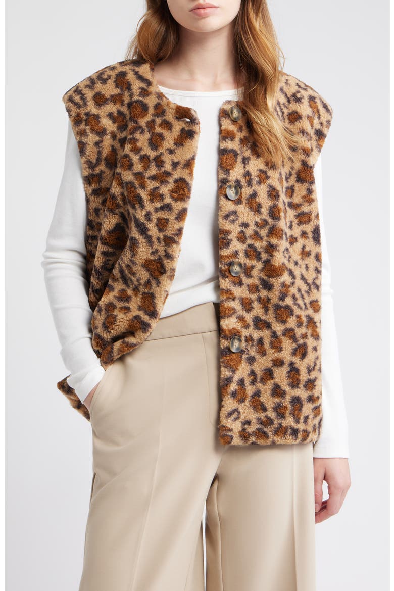 Sandy Leopard Faux Shearling Vest, Main, color, COCOA LEOPARD