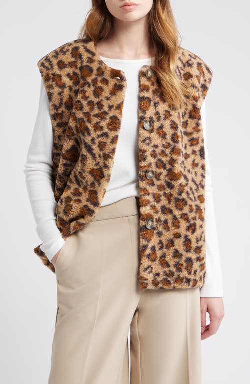 Dra Sandy Leopard Faux Shearling Vest In Brown