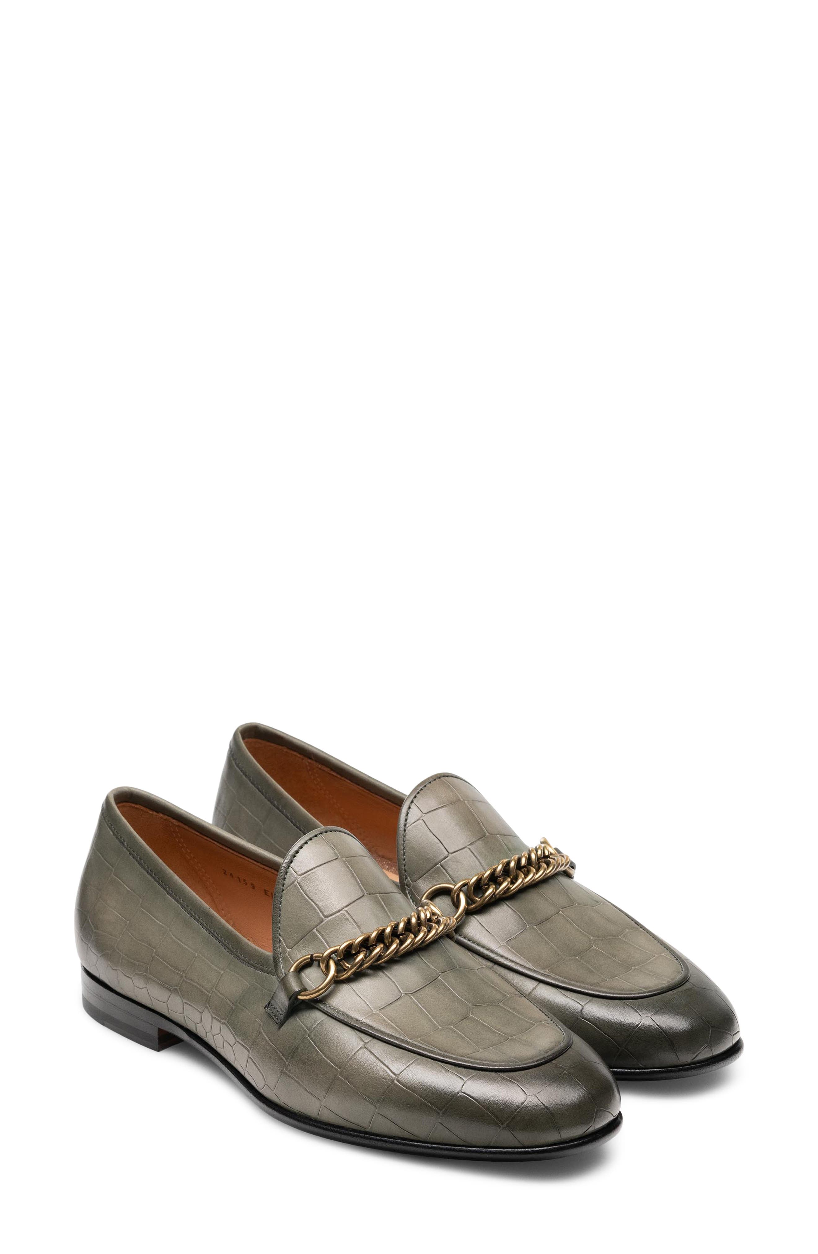 Carmen Croc Embossed Leather Loafer, Main, color, GREEN