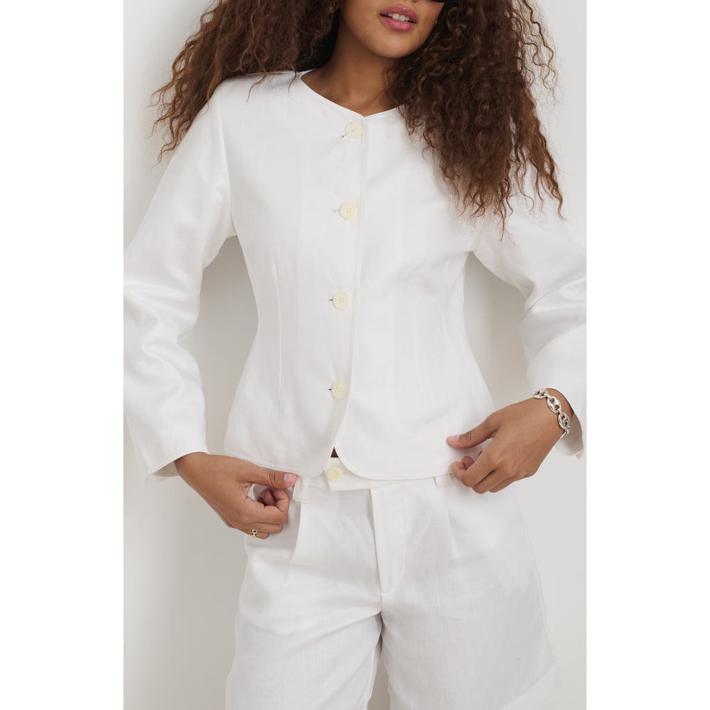 Alex Mill Luna Collarless Linen Jacket In White