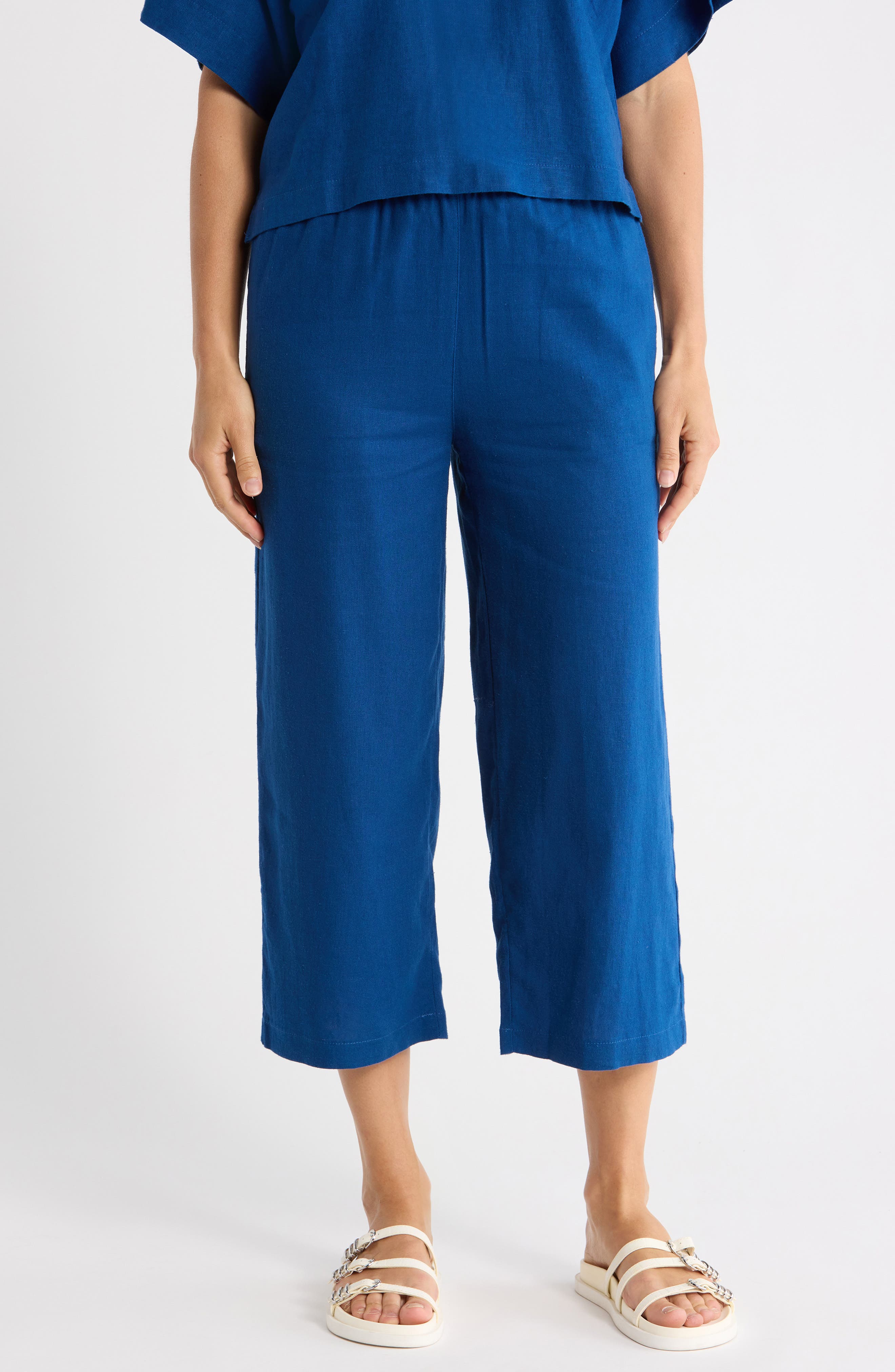 Drawstring Waist Linen Blend Pants - image 3