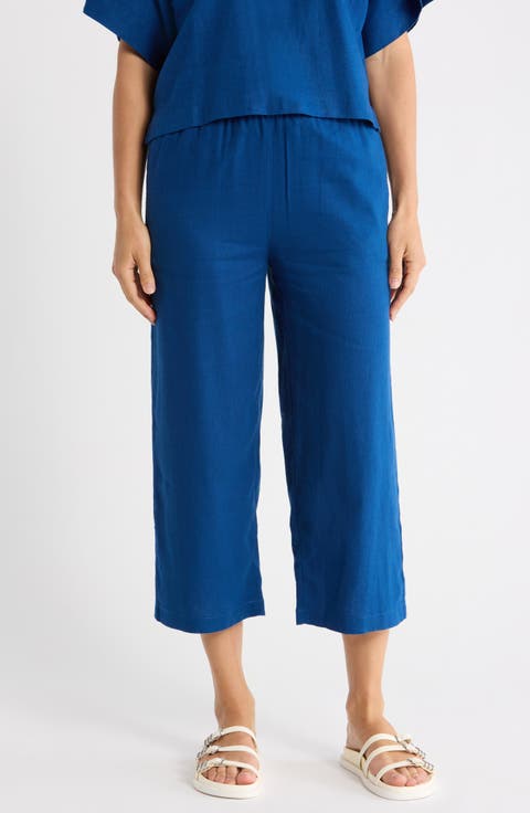 Drawstring Waist Linen Blend Pants