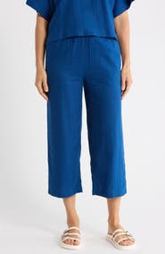 DKNY Drawstring Waist Linen Blend Pants