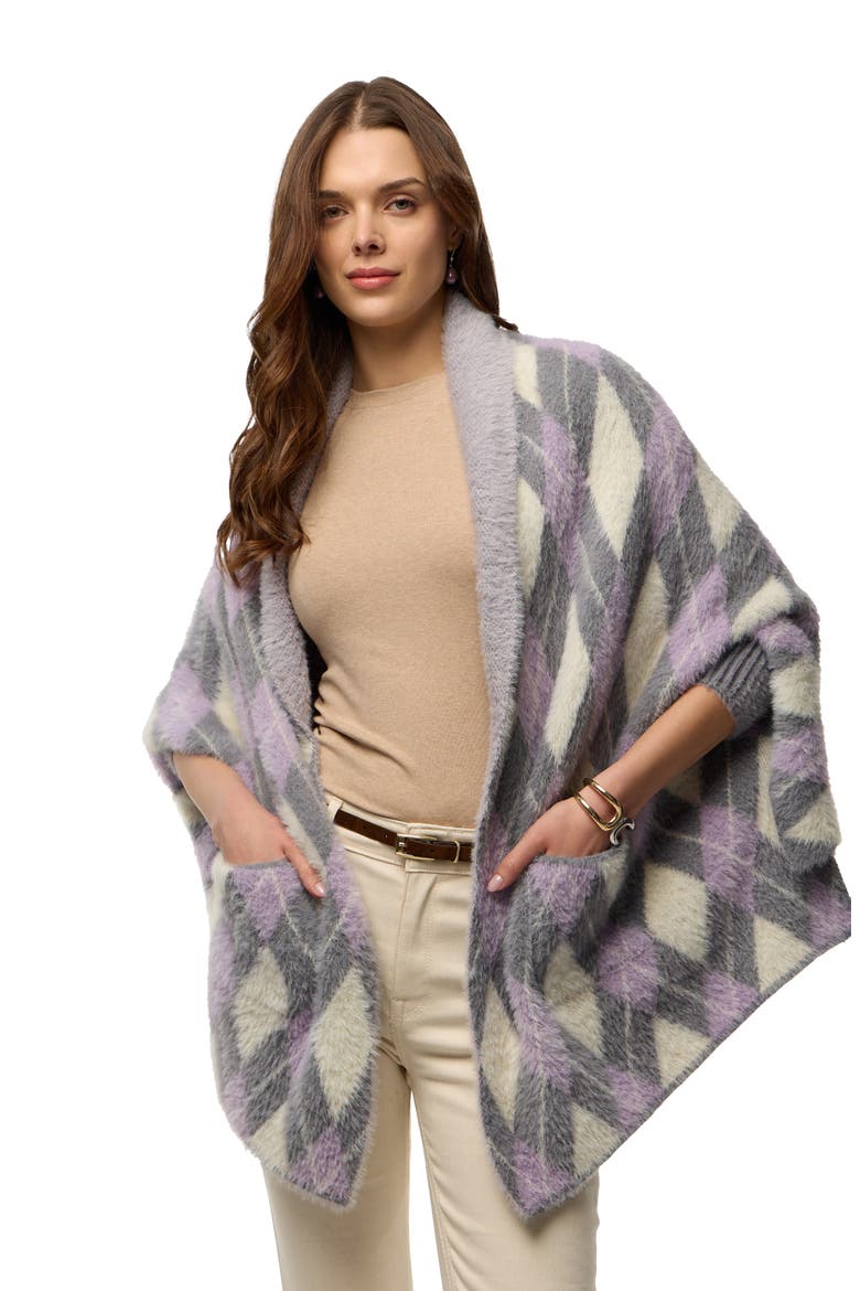 Argyle Eyelash Knit Cardigan, Alternate, color, GREY