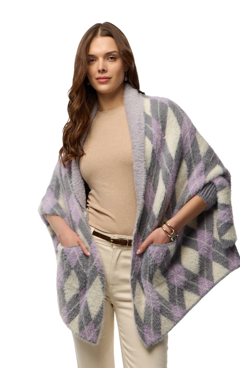 SAACHI Argyle Eyelash Knit Cardigan, Alternate, color, Grey